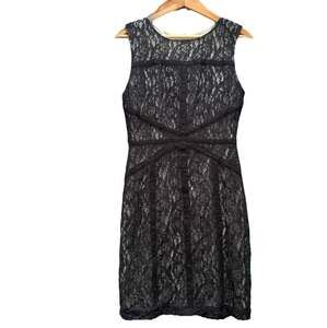 Bisou Bisou Black Lace Sleeveless Sheath Cocktail Mini Dress Size 8 LBD Formal